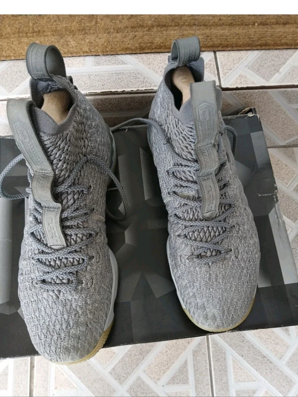 Nike Men's Grey Knit Athletic Sneakers Lebron XV